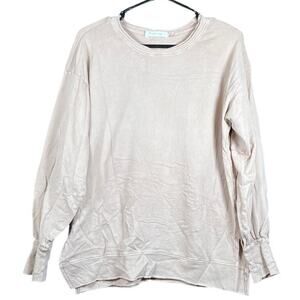 Mustard Seed Womens Sweatshirt Tan Oversized Long Sleeve Pullover Stretch S